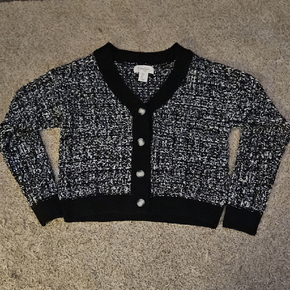 Jessica Simpson Black and White Cropped Cardigan Sweater